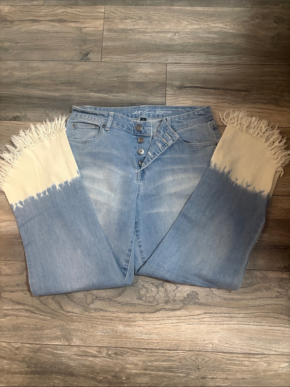 INC International Concepts Light Blue Denim Jeans with Cream Fringe Hem - Picture 4 of 4